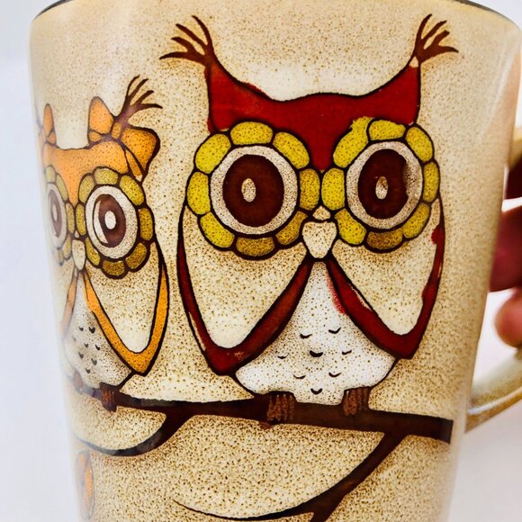 2 Owls on a Limb Mug With Handle Ceramic Oversized Coffee Cup 12 oz Retro Design - Picture 6 of 11